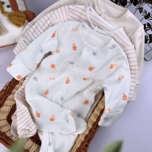 3-Pack Baby Oatmeal Safari Sleepsuits – Cozy and Adorable Sleepwear for Infants