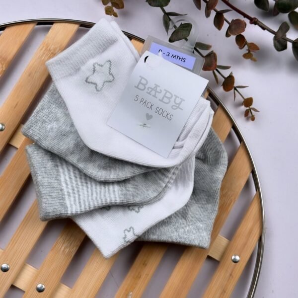 5-Pack Baby Grey Patterned Cotton Rich Socks – Soft and Stylish Footwear for Infants