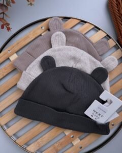 Next Black/White Baby Bear Ear Beanie Hats – 3-Pack of 100% Cotton Hats for Infants