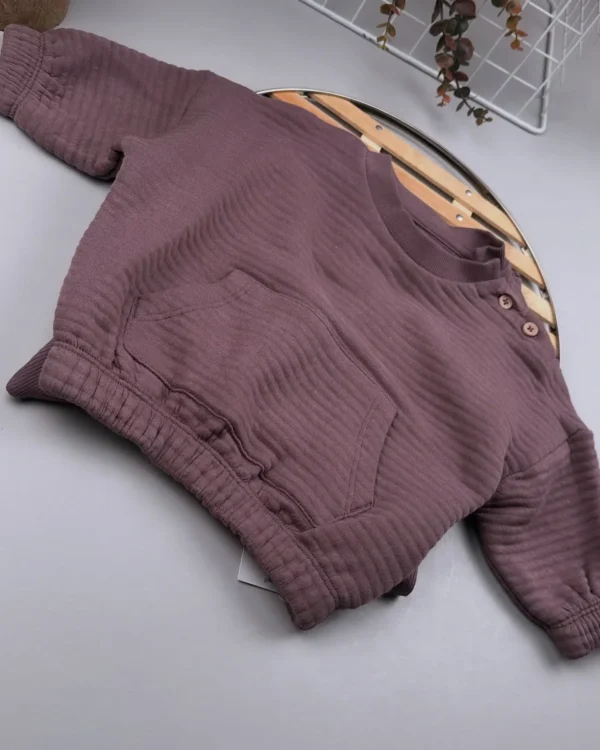 Unisex Plum Quilted Sweatshirt and Leggings Set – Cozy 2-Piece Outfit for Babies and Toddlers - Image 3