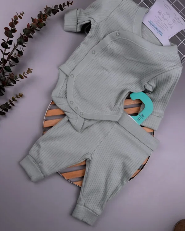 Mint Ribbed Cotton Newborn Coming Home Outfit – 2 Piece Set - Image 2