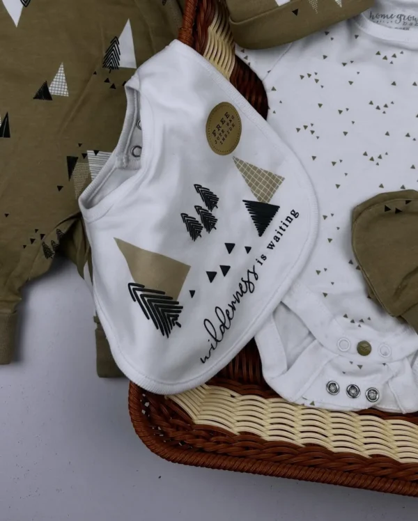 Homegrown Organic Cotton 5-Piece Baby Receiving Set – Khaki Wilderness Print (Newborn to 6 Months) - Image 3