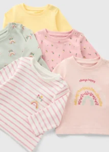 Baby Girl Multicolour Leggings – 5-Pack Floral, Rainbow & Stripe Print with Soft Stretch Waist