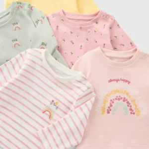 Baby Girl Multicolour Leggings – 5-Pack Floral, Rainbow & Stripe Print with Soft Stretch Waist