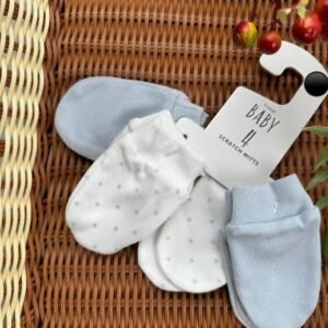 Blue Baby Scratch Mittens 4 Pack – 100% Cotton Newborn Essentials