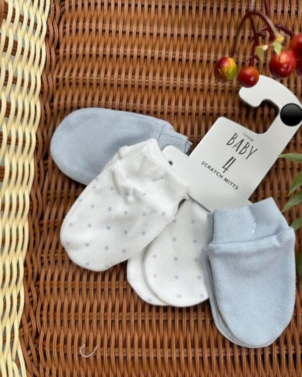 Blue Baby Scratch Mittens 4 Pack – 100% Cotton Newborn Essentials