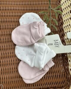 Pink Heart Baby Scratch Mittens 4 Pack – 100% Cotton Newborn Essentials