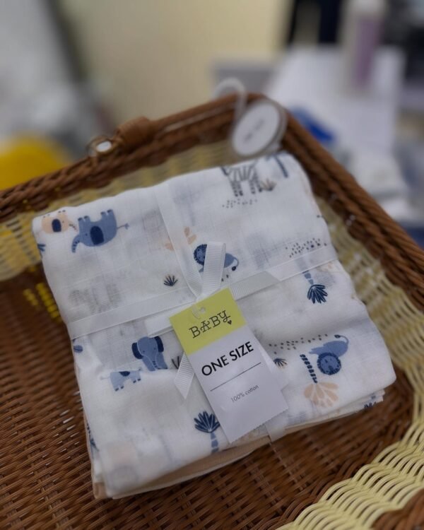 Baby Muslin Squares – 3-Pack Animal & Blue Cotton Cloths for Feeding, Burping & Snuggles - Image 2