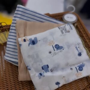 Baby Muslin Squares – 3-Pack Animal & Blue Cotton Cloths for Feeding, Burping & Snuggles