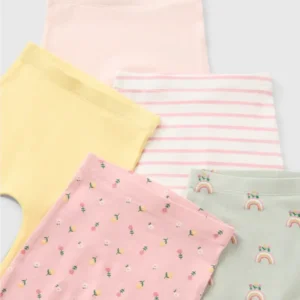 Baby Girl Multicolour Leggings – 5-Pack Floral, Rainbow & Stripe Print with Soft Stretch Waist