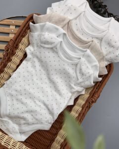White Mini Triangle Print Short Sleeve Bodysuits 5 Pack – Stylish Comfort for Your Little One