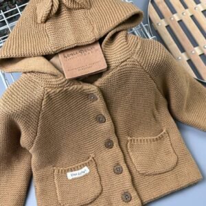 Brown Organic Cotton Double Knit Wrap Hooded Baby Cardigan