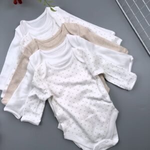 Neutral Spotted Long Sleeve Bodysuits 5 Pack