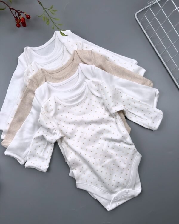 Neutral Spotted Long Sleeve Bodysuits 5 Pack