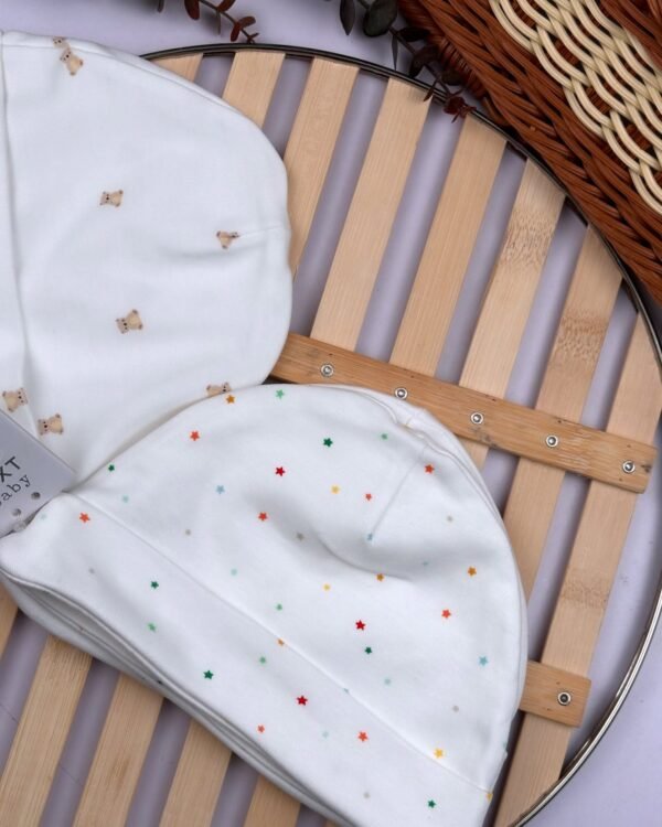 White Bright Baby Beanie Hats | 3 Pack - 100% Cotton | Newborn-3 Months - Image 2