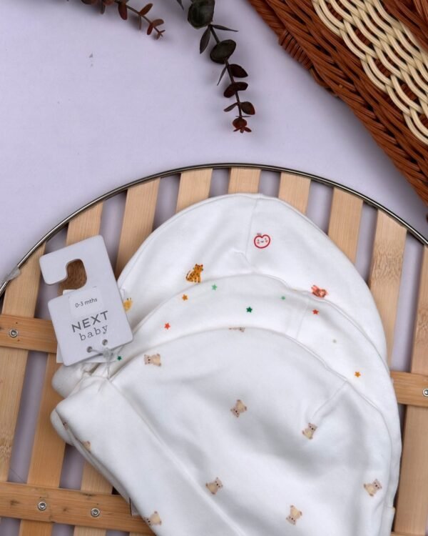 White Bright Baby Beanie Hats | 3 Pack - 100% Cotton | Newborn-3 Months - Image 4