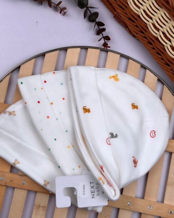 White Bright Baby Beanie Hats | 3 Pack - 100% Cotton | Newborn-3 Months