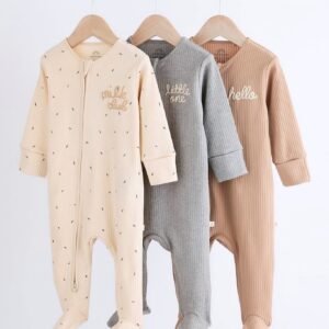 Neutral Milk Club Baby Two-Way Zip 100% Cotton Sleepsuits – 3 Pack