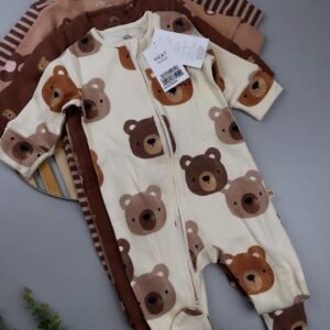 Tan Brown Bear Baby Zipped Sleepsuits