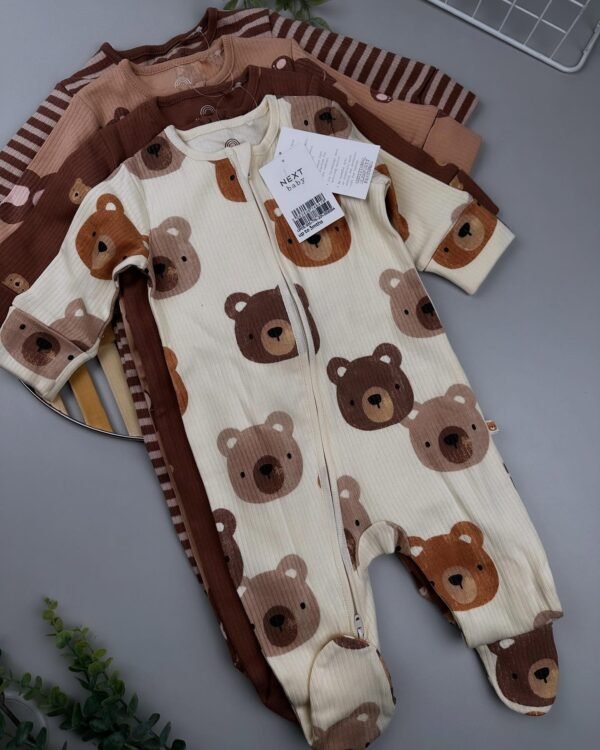 Tan Brown Bear Baby Zipped Sleepsuits