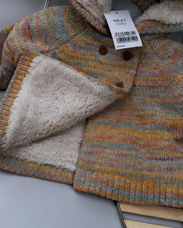Multi-Colored Baby Fleece-Lined Knitted Cardigan - Image 2