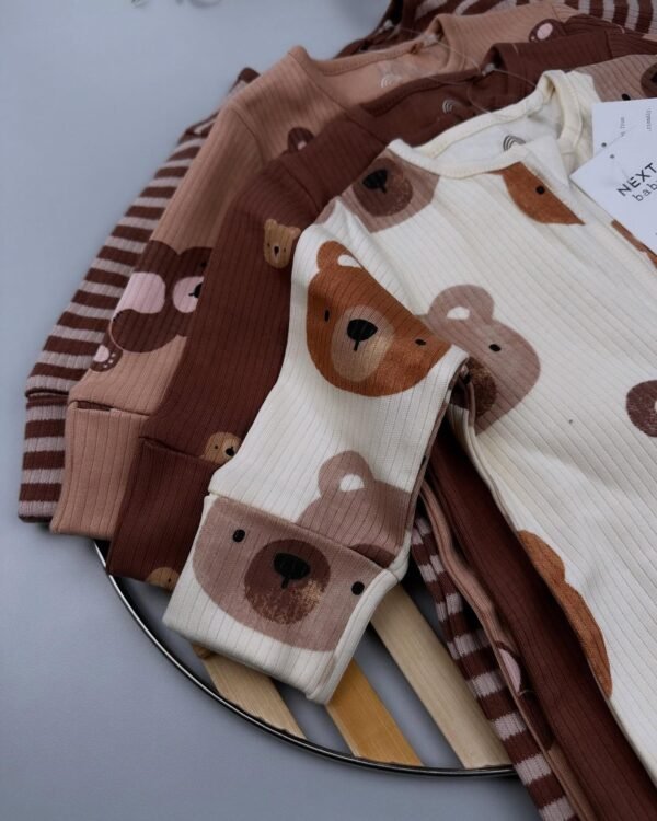 Tan Brown Bear Baby Zipped Sleepsuits - Image 3