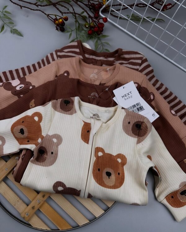 Tan Brown Bear Baby Zipped Sleepsuits - Image 4