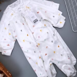 White Bright Character Baby Sleepsuits – 4 Pack