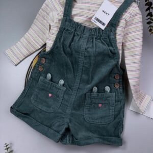 Baby Girl Teal Corduroy Dungaree with Long-Sleeved Top