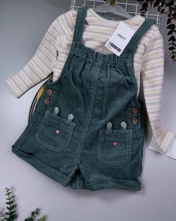 Baby Girl Teal Corduroy Dungaree with Long-Sleeved Top