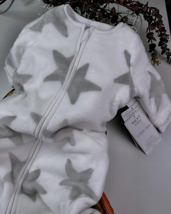 White/Grey Star 2.5 Tog Baby Fleece Long Sleeve Sleep Bag - Image 7