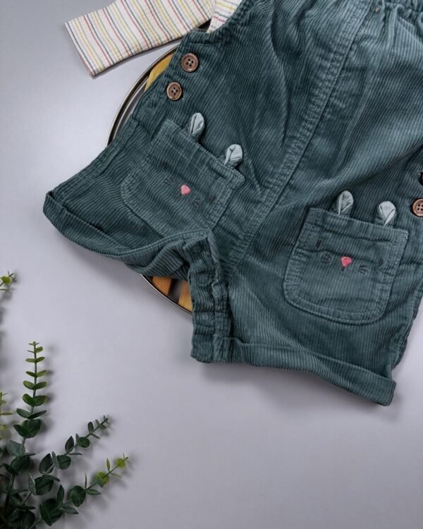 Baby Girl Teal Corduroy Dungaree with Long-Sleeved Top - Image 4