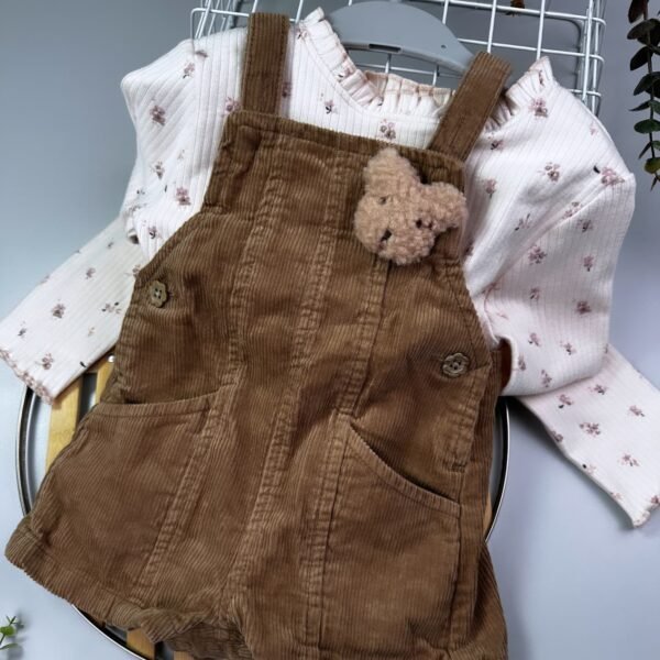Baby Girl Corduroy Dungaree +Tshirt Set
