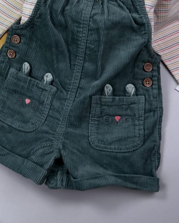 Baby Girl Teal Corduroy Dungaree with Long-Sleeved Top - Image 2