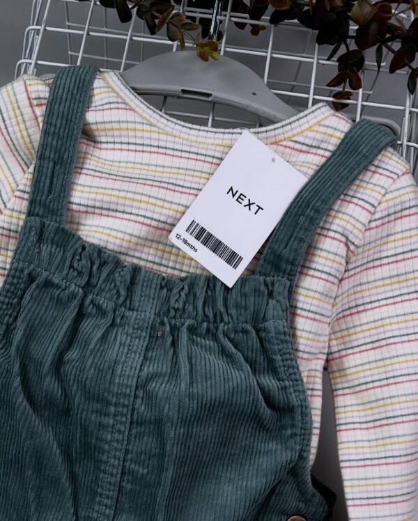 Baby Girl Teal Corduroy Dungaree with Long-Sleeved Top - Image 3