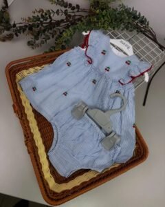 Baby Girl Blue Cherry Dress & Knicker Set