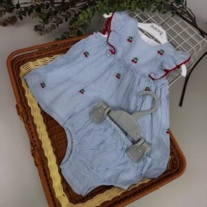 Baby Girl Blue Cherry Dress & Knicker Set