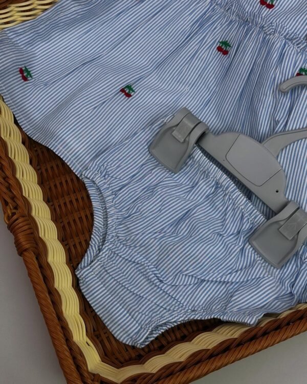 Baby Girl Blue Cherry Dress & Knicker Set - Image 3