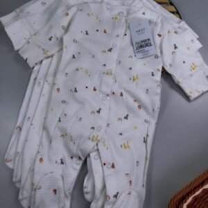 White Bright Character Baby Sleepsuits – 4 Pack
