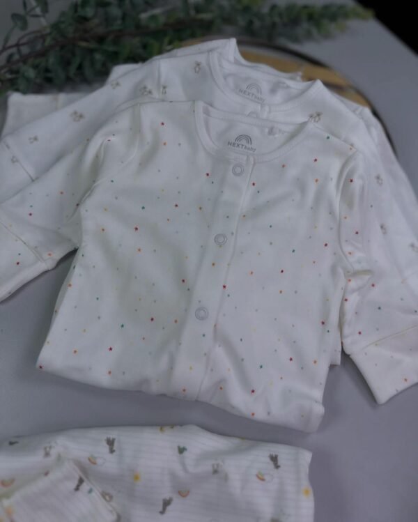 White Bright Character Baby Sleepsuits – 4 Pack - Image 3