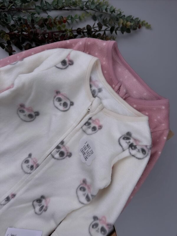 Pink Animal Baby Microfleece Zip Sleepsuits – 2 Pack - Image 2