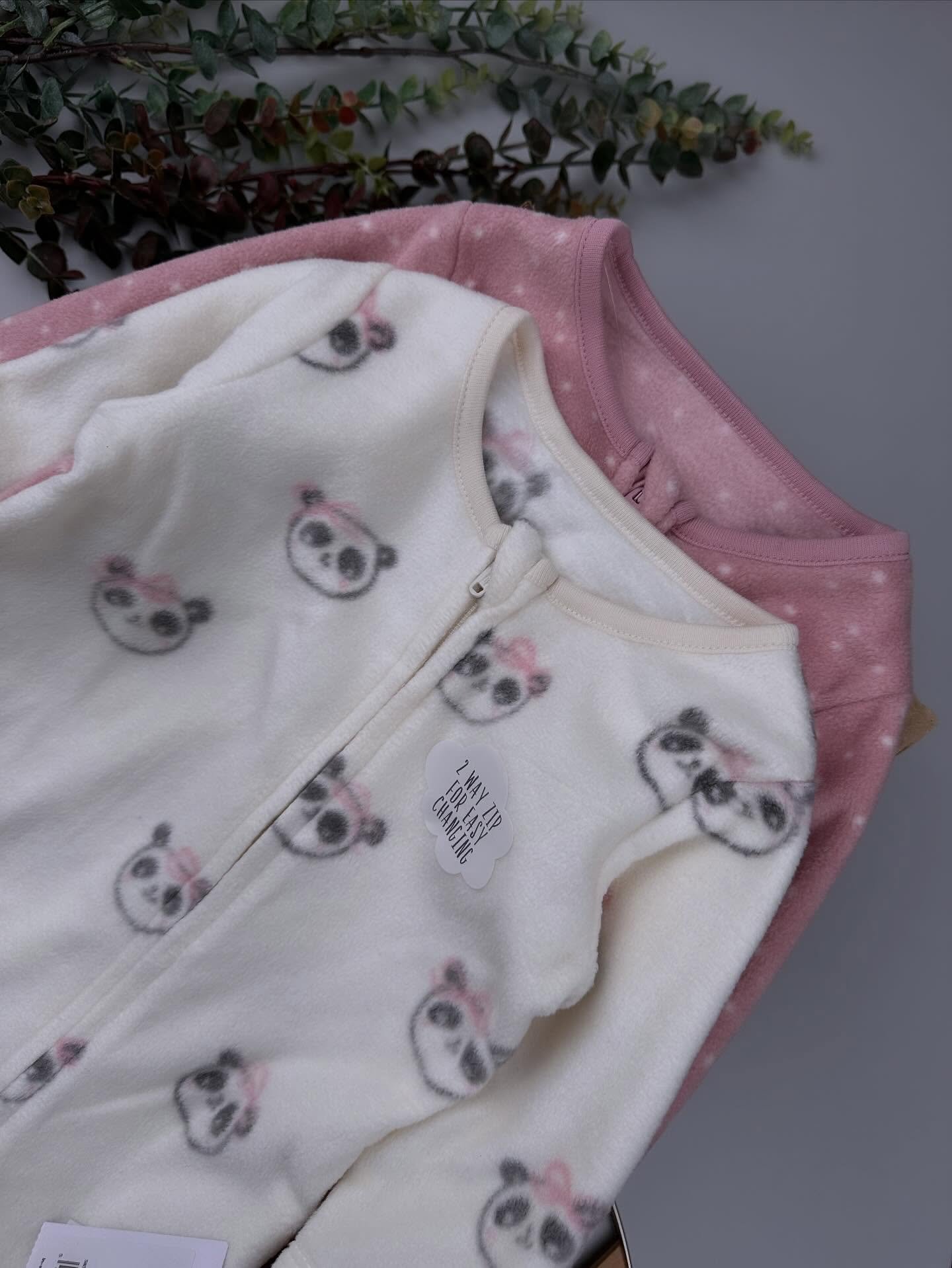 Pink Animal Baby Microfleece Zip Sleepsuits – 2 Pack - Image 2