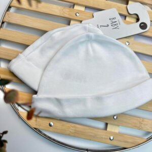 White Cotton Baby Newborn Hats 2 Pack