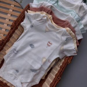 M&S 7 Pack Pure Cotton Balloon Print Baby Bodysuits – Soft, Short-Sleeved Essentials
