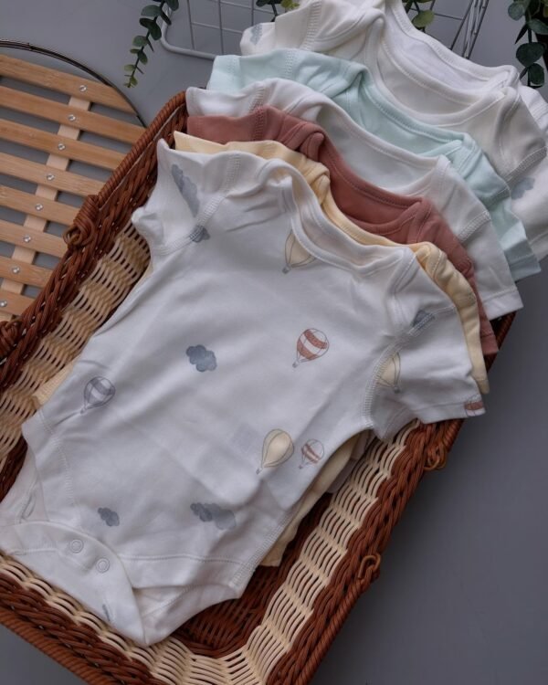 M&S 7 Pack Pure Cotton Balloon Print Baby Bodysuits – Soft, Short-Sleeved Essentials