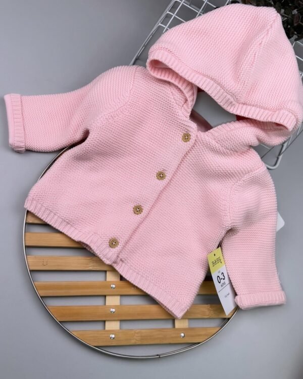Pink Knit Baby Cardigan – Fully Lined Soft Warm Outerwear (0–24M) - Image 2