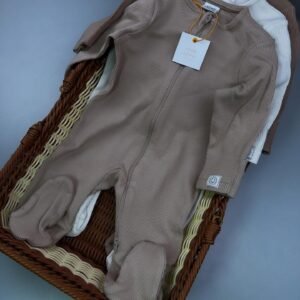 Baby Ribbed Zip Sleepsuit – 3-Pack Cotton Two-Way Zip Sleepwear (0–24M)