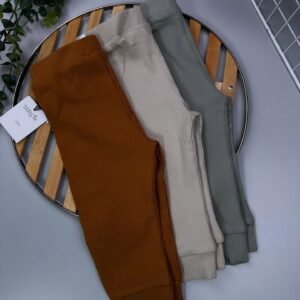 Safari Ribbed Baby Leggings – 3-Pack Unisex Cotton Bottoms (Khaki, Tan & Cream)