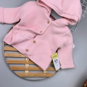 Pink Knit Baby Cardigan – Fully Lined Soft Warm Outerwear (0–24M)