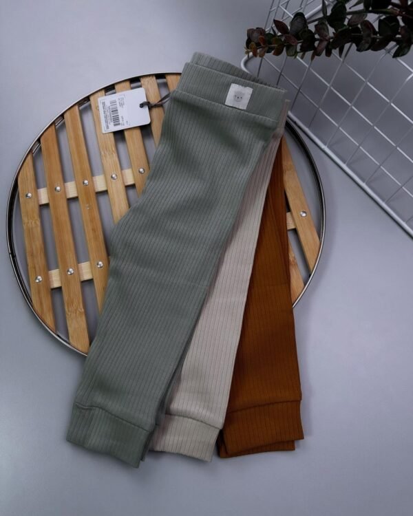 Safari Ribbed Baby Leggings – 3-Pack Unisex Cotton Bottoms (Khaki, Tan & Cream) - Image 4